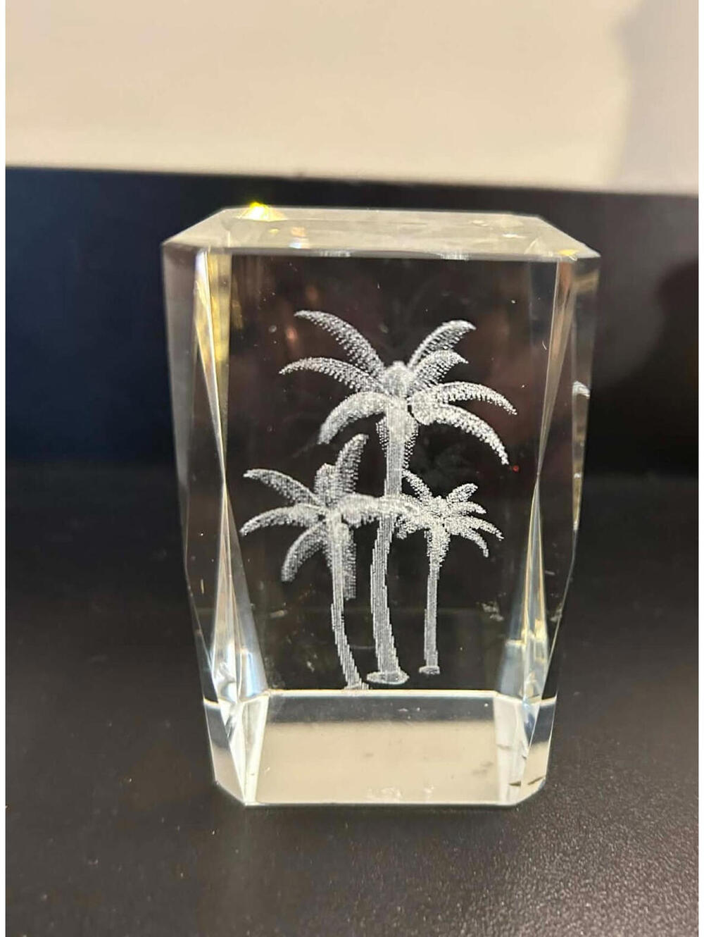 3D Laser Engraved Crystal Palm Tree Block Glass Tropical Paperweight
